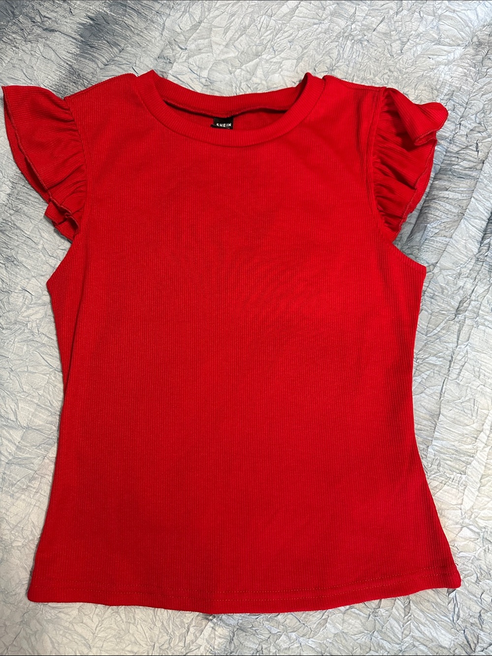 169. Red Ruffle Sleeve Top